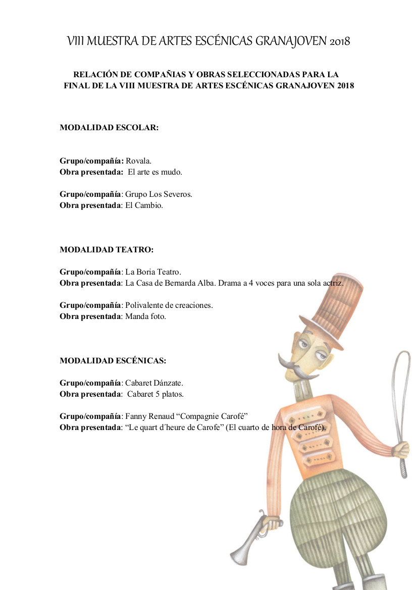 FINALISTAS DE LA VIII EDICIN DE LA MUESTRA DE ARTES ESCENIAS "GRANAJOVEN"